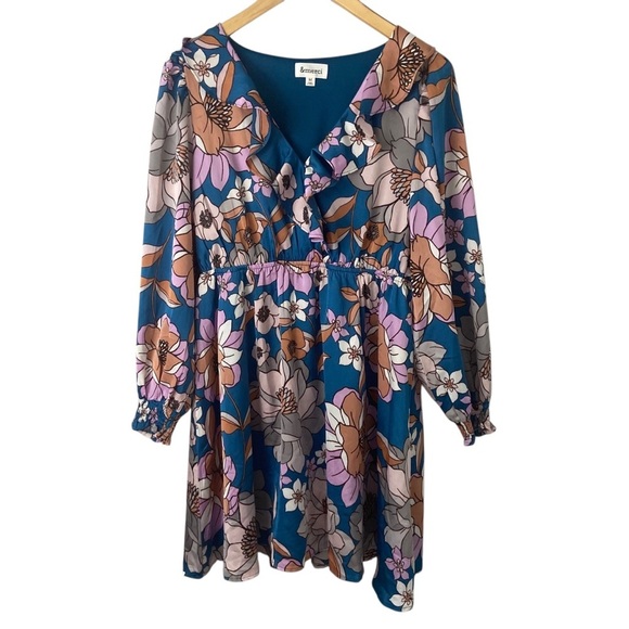 &Merci Retro Floral Dress Multicolored M Ruffle Trim Mini Spring Summer Wedding - Picture 1 of 11